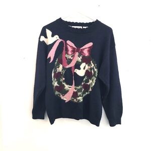 VTG Jantzen sweater M ramie cotton embroidery floral birds cottage core grandma